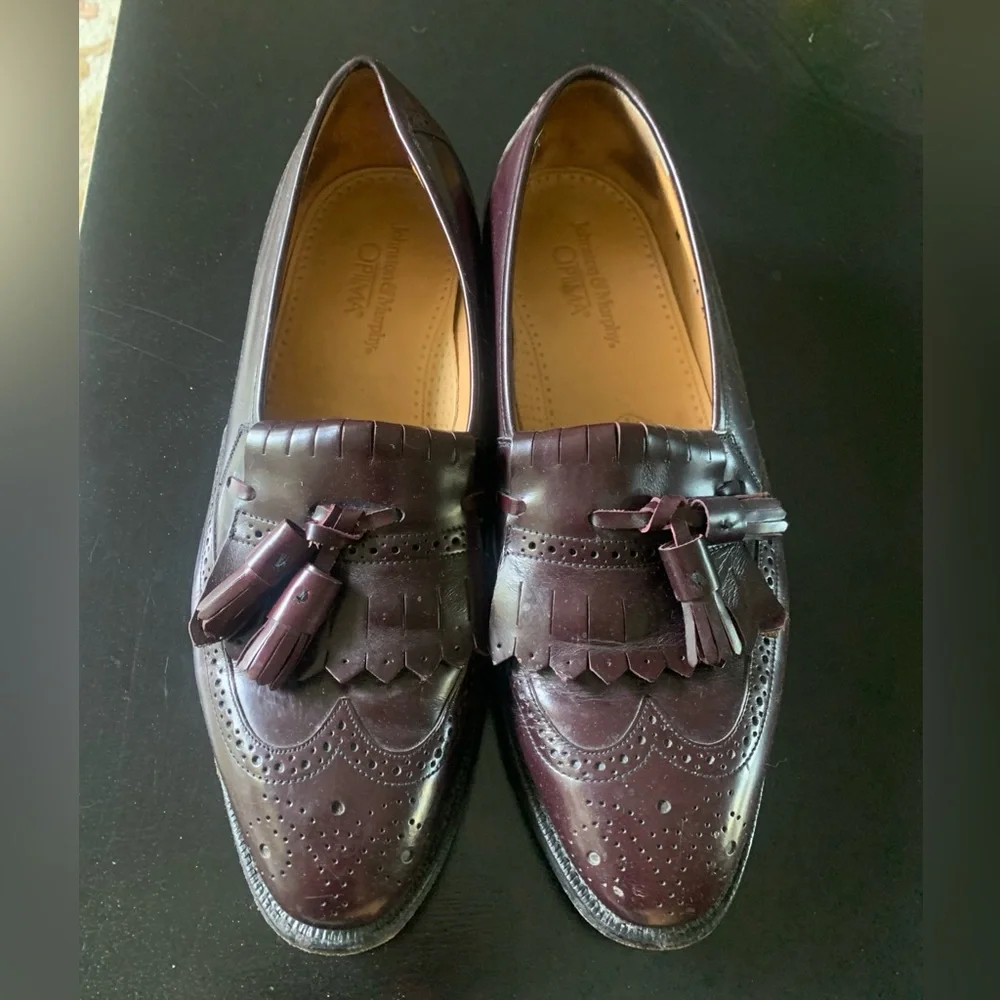 Johnston & Murphy Loafers Men's Size 9B Optima Burgundy Leather Wingtip Tassel